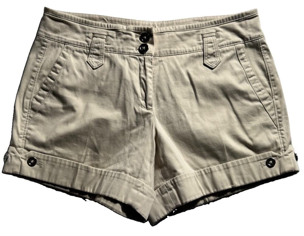 WHBM Womens 4 Beige Khaki High Rise Cuffed Chino Shorts